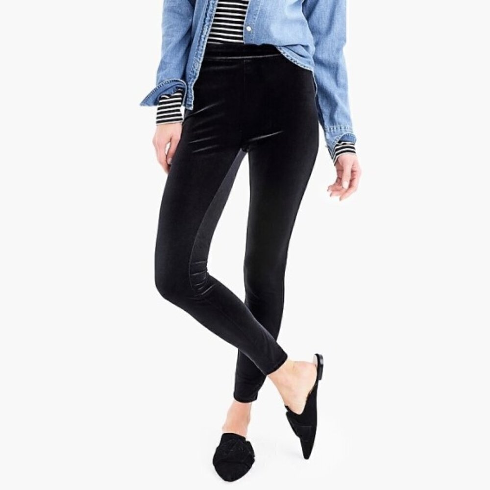 J CREW Factory Stretch Plush Velvet Leggings, Black